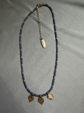 Plunder Delicate Gray Bead Necklace with Gold Leaf Charms